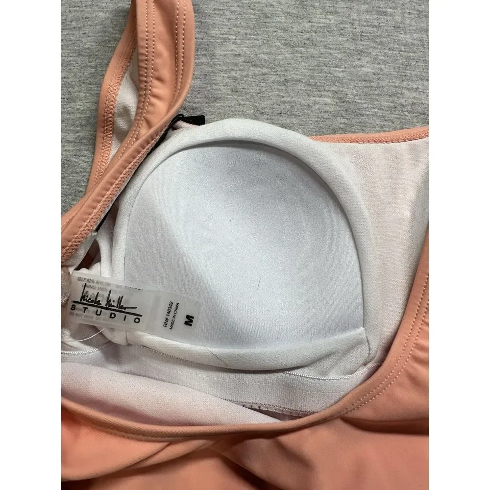 Nicole Miller Studio Scoop Back One Piece Swimsuit Womens Size M Peach Amber NEW